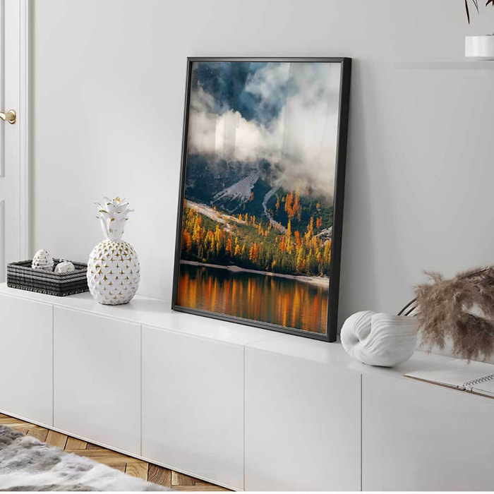 Affiche encadrée paysage lac de montagne et forêt d’automne Affiche + cadre en métal - Noir