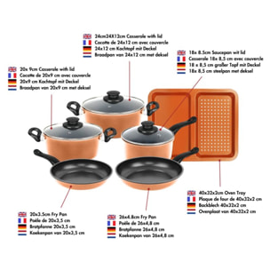 Batterie de cuisine anti-adhésive en cuivre 9 pièces Herzberg HG04838-COP