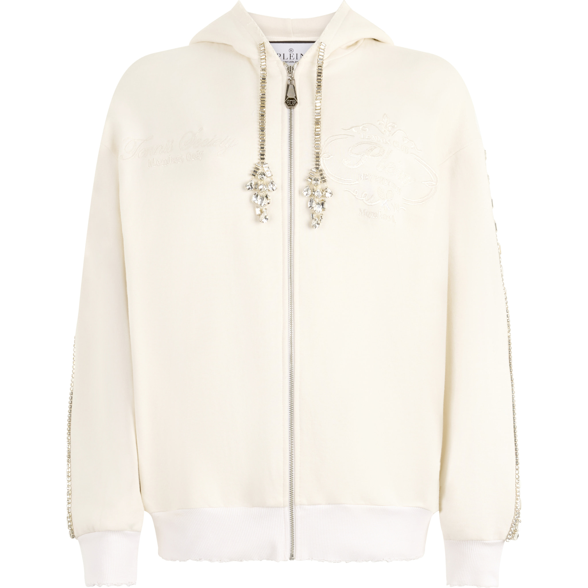 PHILIPP PLEIN Washed Zip Hoodie Tennis Club Crystals