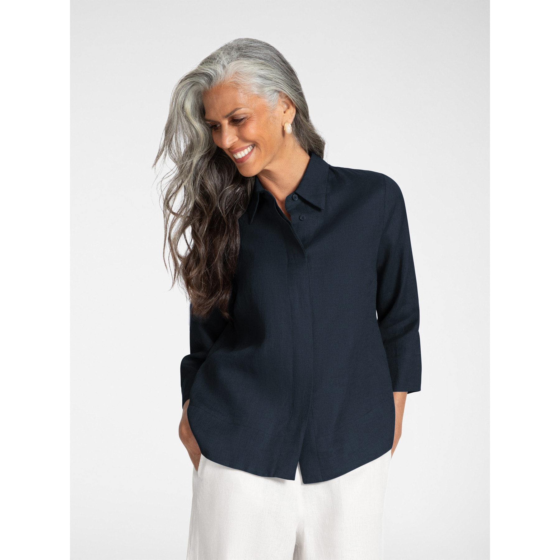 Elena Mirò - Camisa boxy de lino - Azul