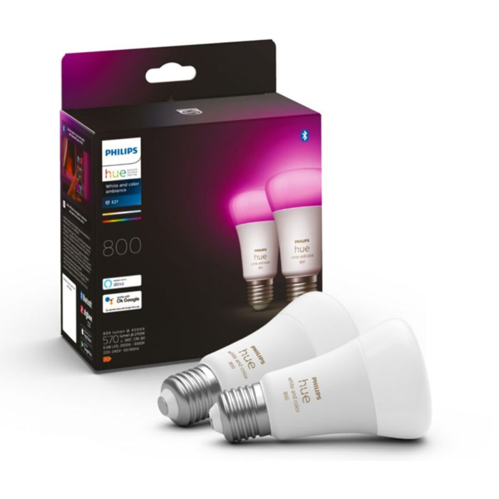 Ampoule LED connectée PHILIPS HUE E27 White&Color Ambiance pack de 2