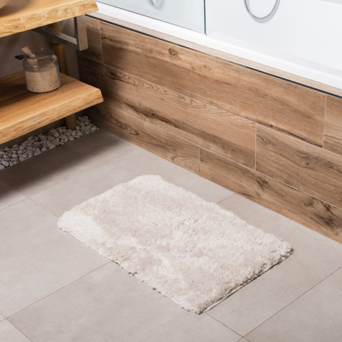 Infinitio 80x50 cm tapis de salle de bain en polyester, beige (SATDPRED02BE)