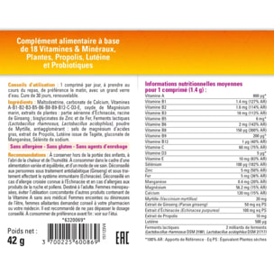 VITAMN' 22 - Senior - Soutient le capital osseux & le Confort Visuel - Vitalité, Tonus & Défenses Naturelles - Zinc, Fer, Propolis, Magnésium, Vitamines C, B et D3, Probiotiques, Lutéine, Ginseng & Échinacée - Cure 30j