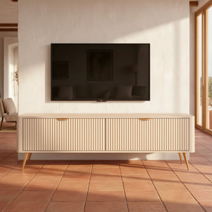 Mobile Porta TV Moderno Con Ante Cannettate Mobiletto Con 2 Ante A Ribalta E Vani Contenitore Design Moderno Soggiorno Salotto Living Home Rostock 163.2 x 38 x 51.2 Cm Cashmere