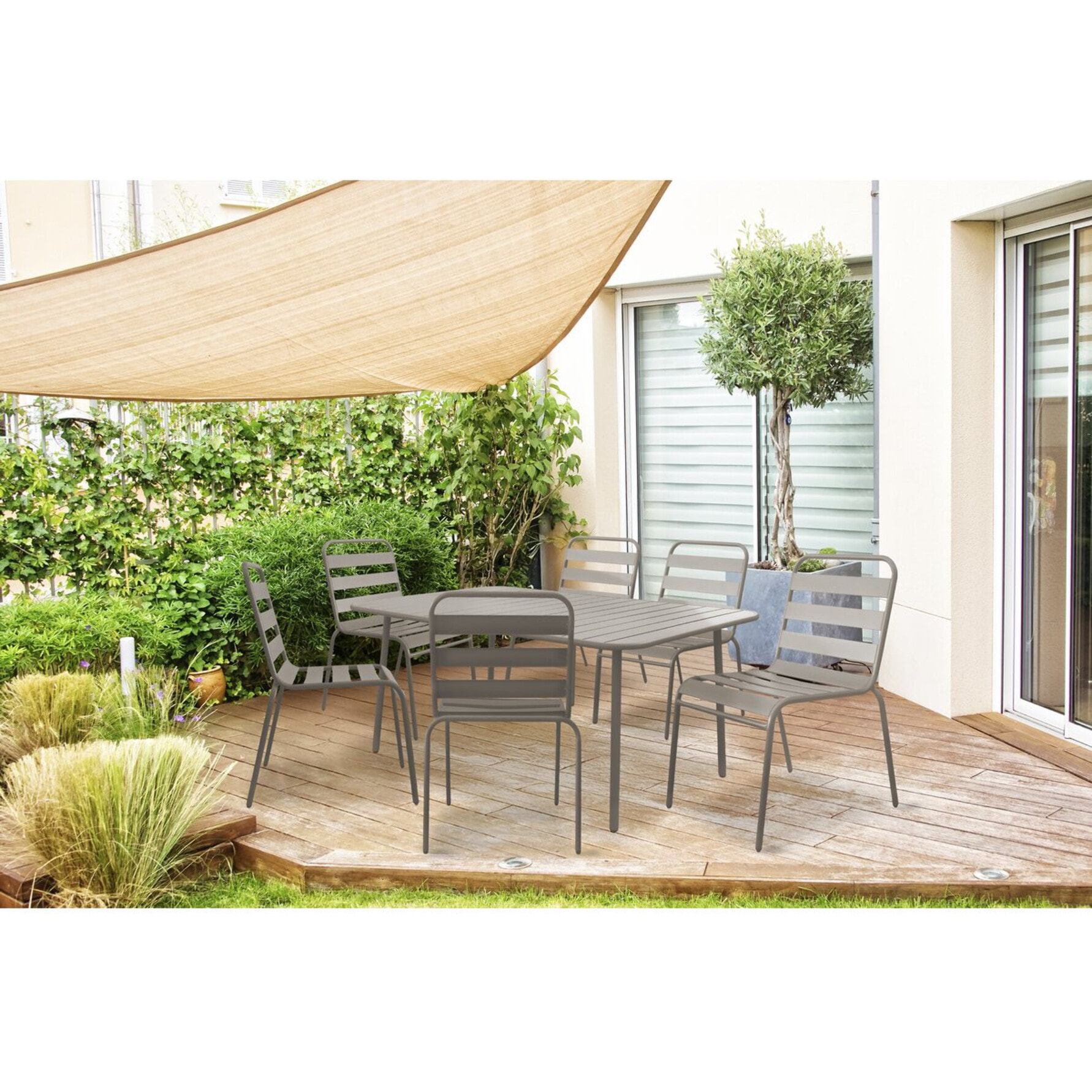 Table et chaises de jardin en métal "Bilbao" - 6 places - Taupe