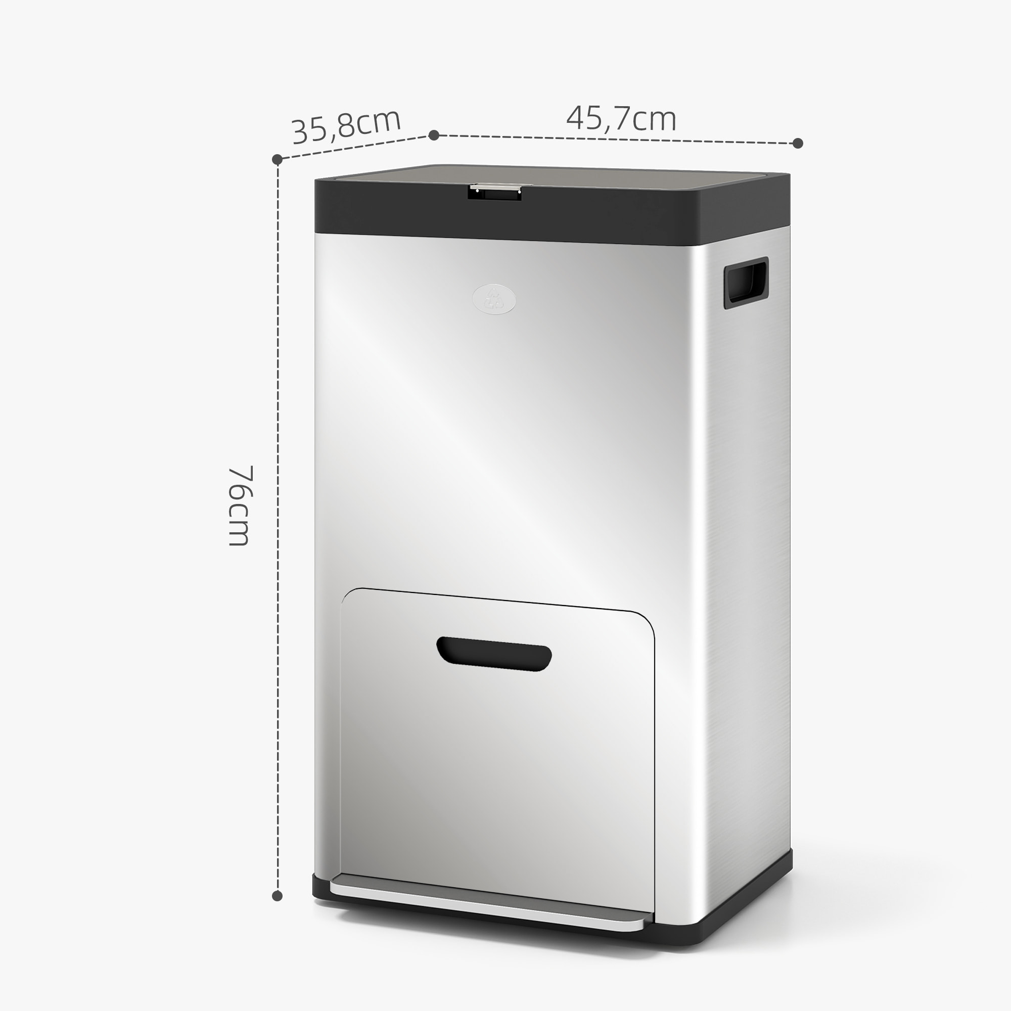 Poubelle de cuisine 2 x 18L + 20L - poubelle à pédale 3 compartiments seaux amovibles filtre anti-odeur - acier inox. brossé