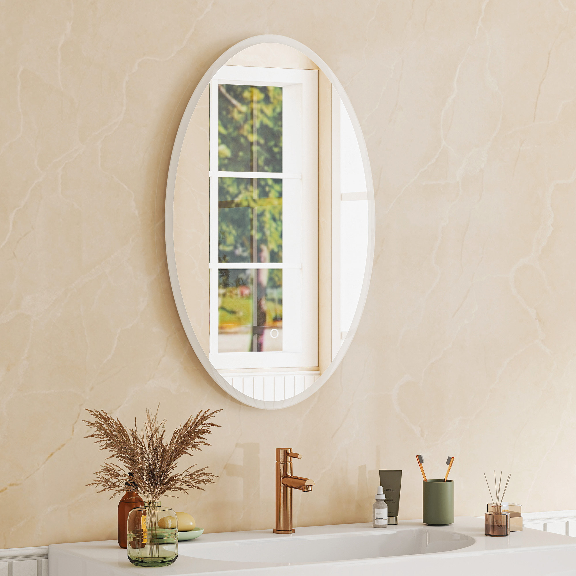 Miroir salle de bain LED design ovale 50 x 80 cm anti-buée dimmable tactile réglable verre trempé