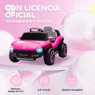 Coche Eléctrico para Niños de +3 Años, Volkswagen E-Buggy, Coche de Batería 12V, con Mando a Distancia 2,4 G, Ruedas con Suspensión, Faros LED, Música, USB, Motor Doble, Rosa