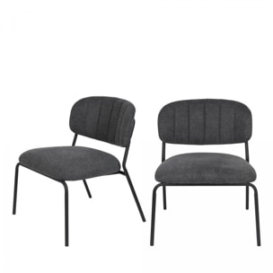 Jolien - 2 chaises lounge pieds noirs - Couleur - Gris foncé