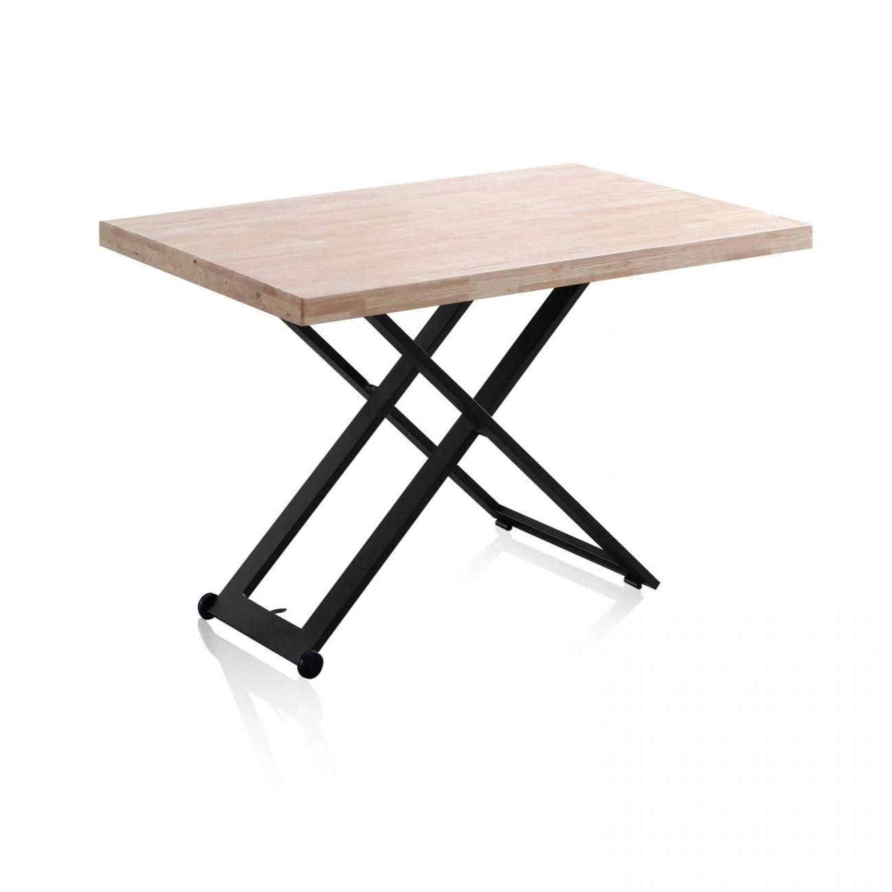 Mesa de centro elevable con patas metálicas y ruedas en negro y roble 120x49-76 cm Lada Negro - Roble