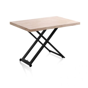Mesa de centro elevable con patas metálicas y ruedas en negro y roble 120x49-76 cm Lada Negro - Roble