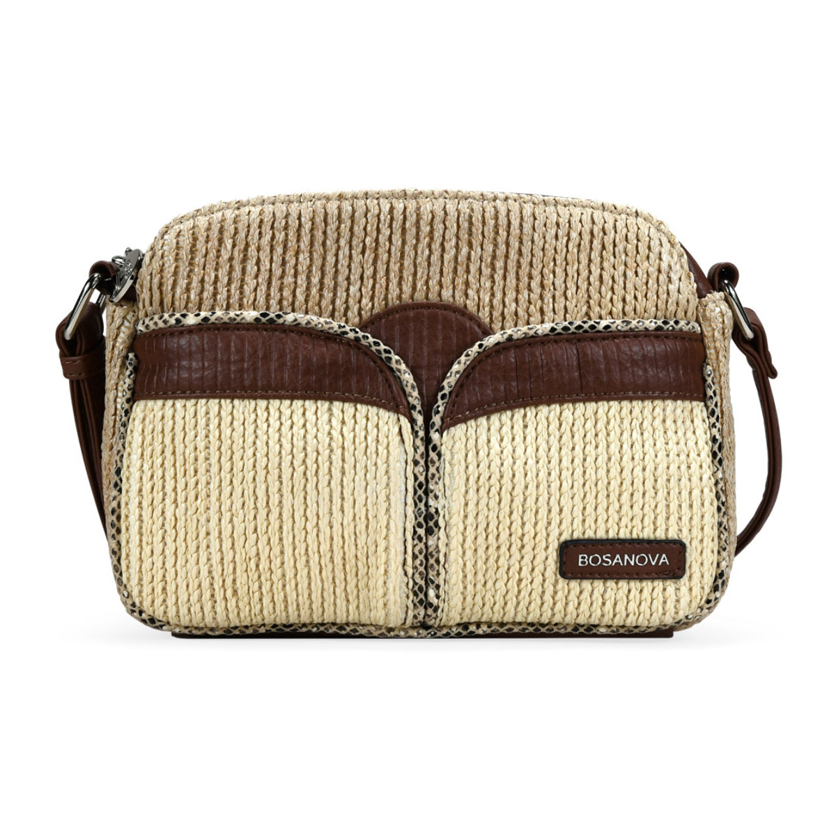 Bolso bandolera cuero en rafia con cadena