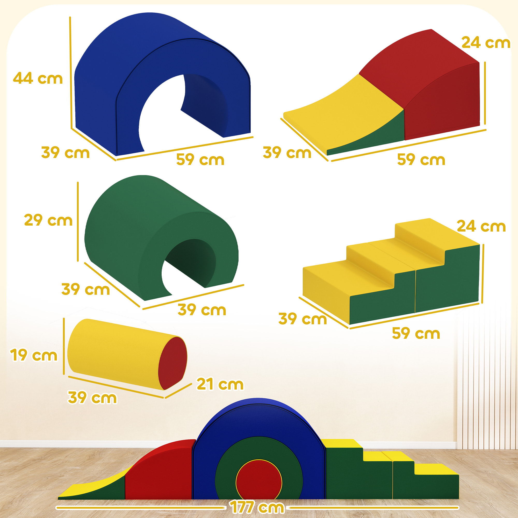 5 blocs de construction en mousse XXL - modules de motricité - certifiés normes EN71-1-2-3 - multicolore
