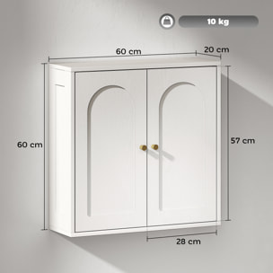 Armario de Baño de Pared Mueble de Baño Colgar con Estantes 2 Puertas con Diseño de Arco Tiradores Dorados 60x20x60 cm Blanco