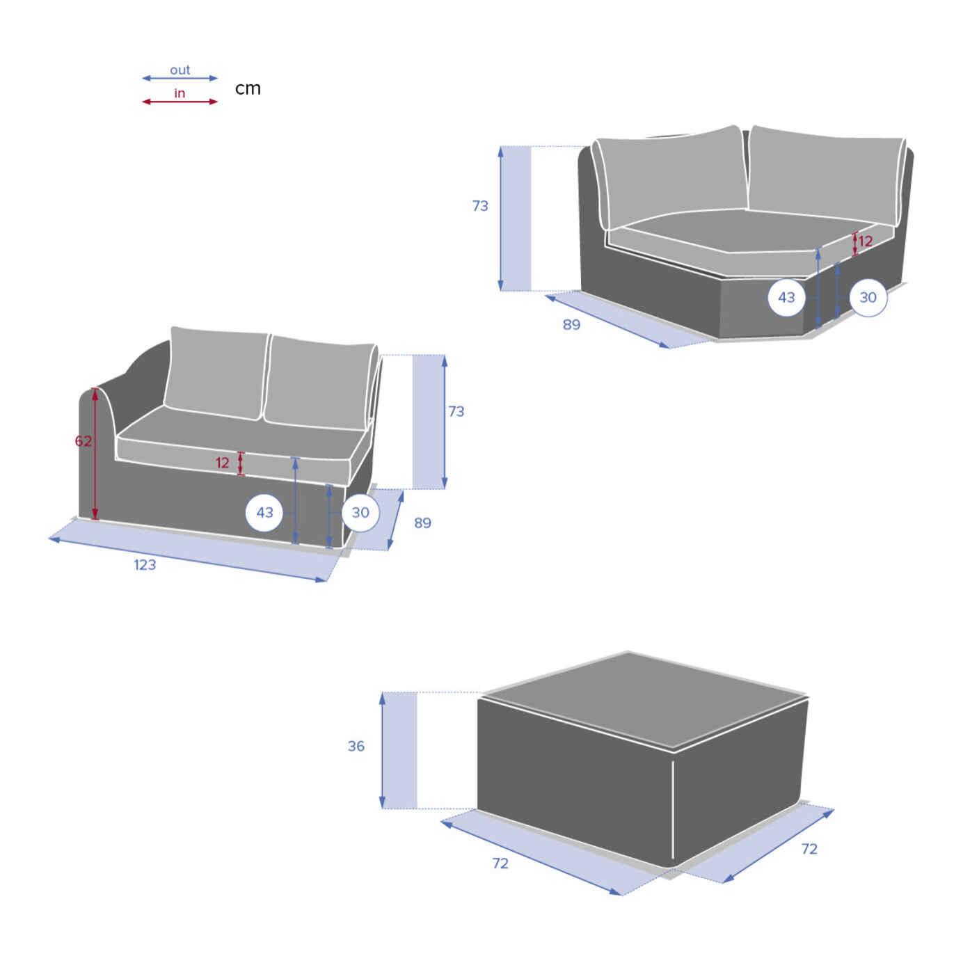 Salon d'angle de jardin 5 places Mooréa en aluminium et résine tressée