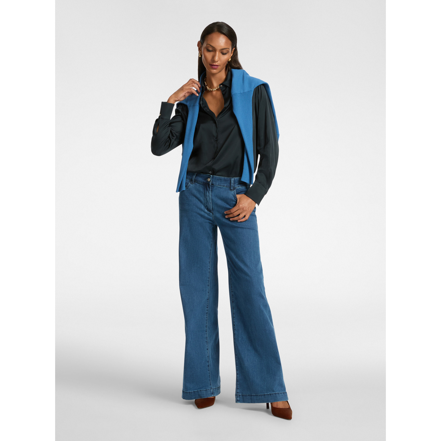 Elena Mirò - Camicia in raso stretch - Blu