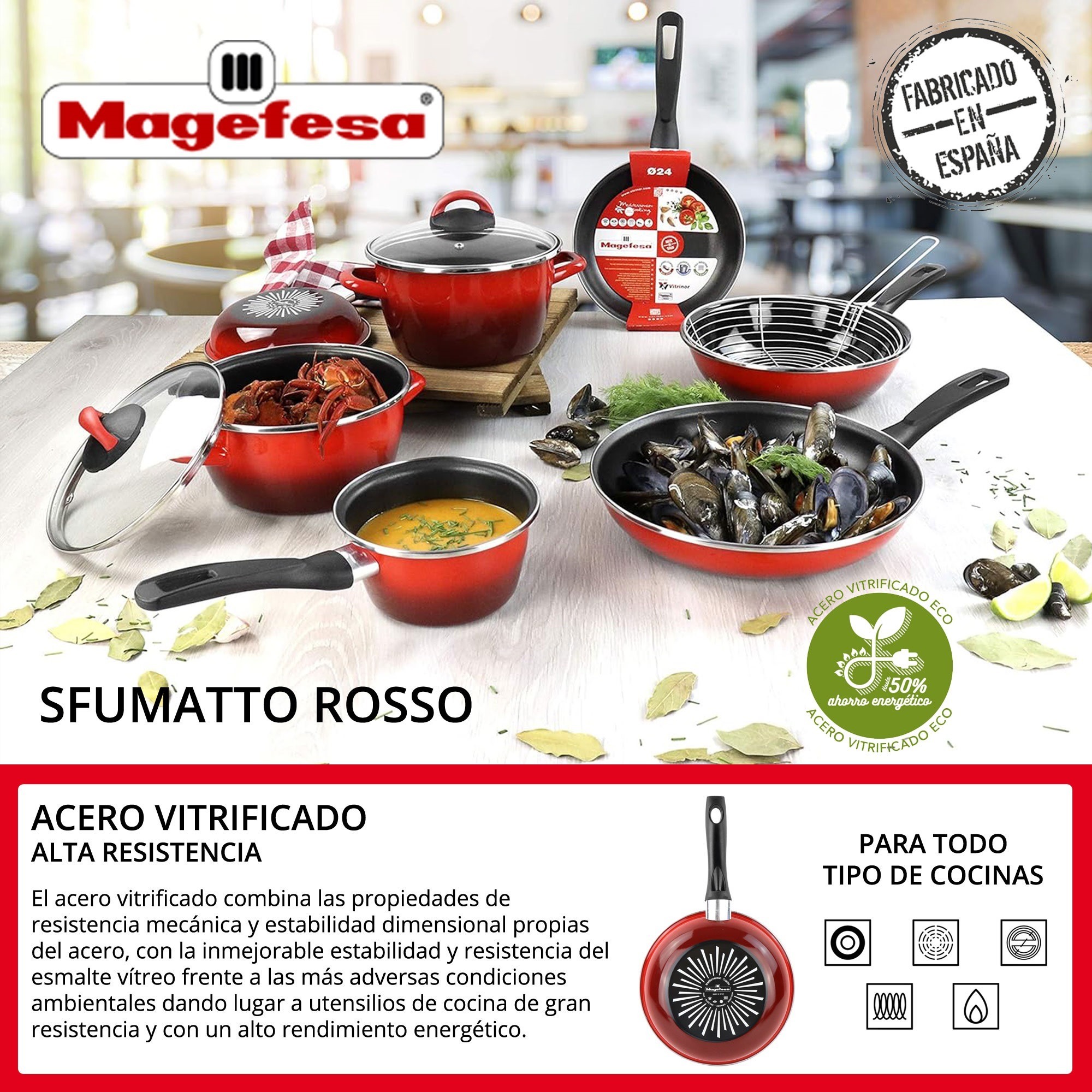 Sartén para tortilla 'sr' acero esmaltado rojo magefesa