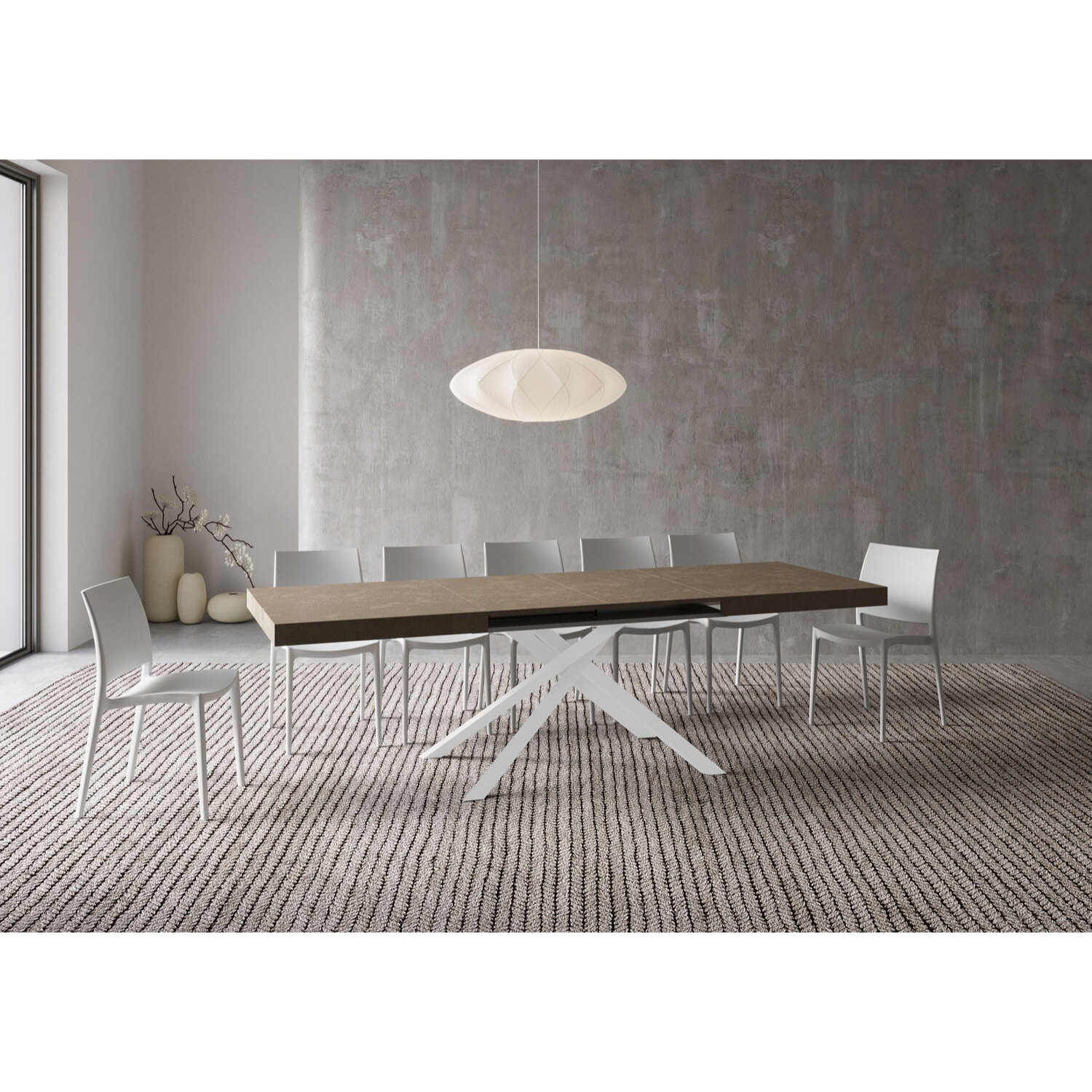 Mesa extensible 90x160/264 cm Karida gris paloma patas blanca