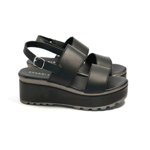 SANDALO DOPPIA FASCIA VERA PELLE NERO