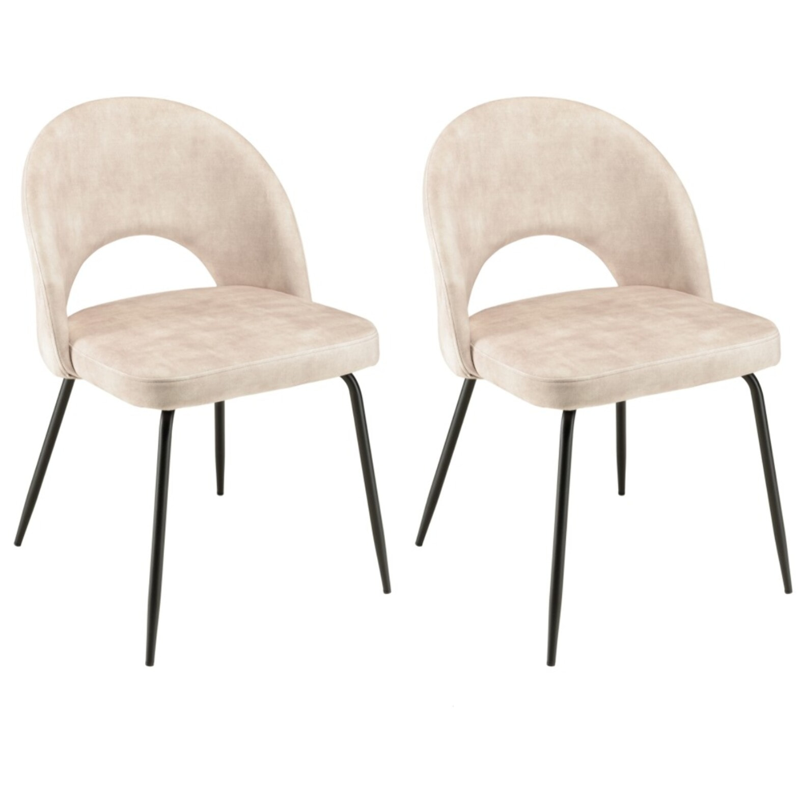 TOM - Lot de 2 chaises velours beige dossier ouvert pieds acier noir