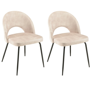 TOM - Lot de 2 chaises velours beige dossier ouvert pieds acier noir