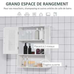 Armoire murale de salle de bain 2 portes - étagère, niche - dim. 60 x 20 x 70 cm - blanc