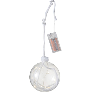 J-Line boule de Noël + Corde - verre - transparent/blanc - large - 4 pcs - LED