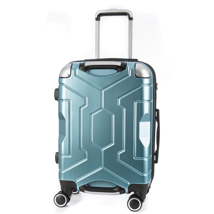DAM Maleta de cabina Trolley extensible en material ligero de ABS+PC de alta resistencia con esquinas reforzadas. Cerradura numérica TSA, 4 ruedas dobles extraíbles y giratorias 360°. 37x24x56 Cm. Color: Azul