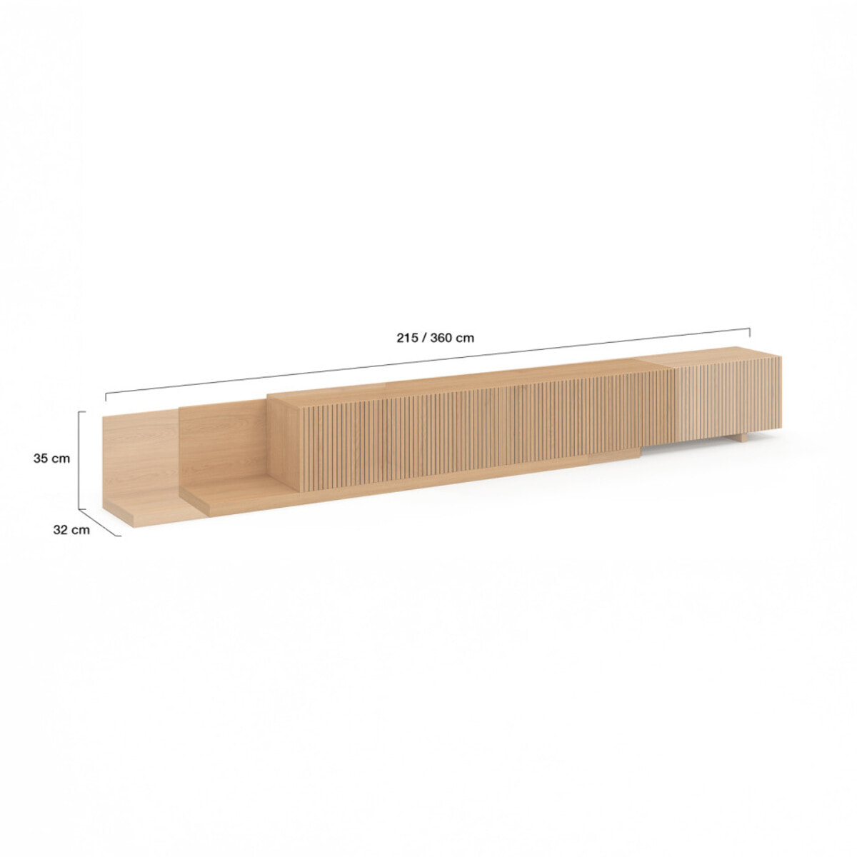 Meuble TV extensible Movena effet lattes L215-360cm