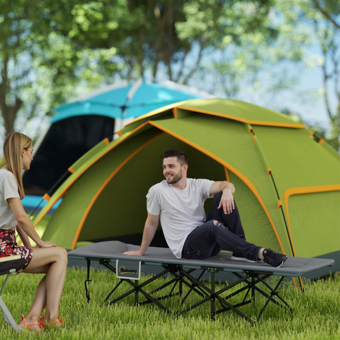 Cama Plegable Camping Cama de Acampada Portátil Tumbona de Camping con Reposacabezas y Bolsillo Lateral Carga 150 kg para Playa Senderismo 187x67x37 cm Gris