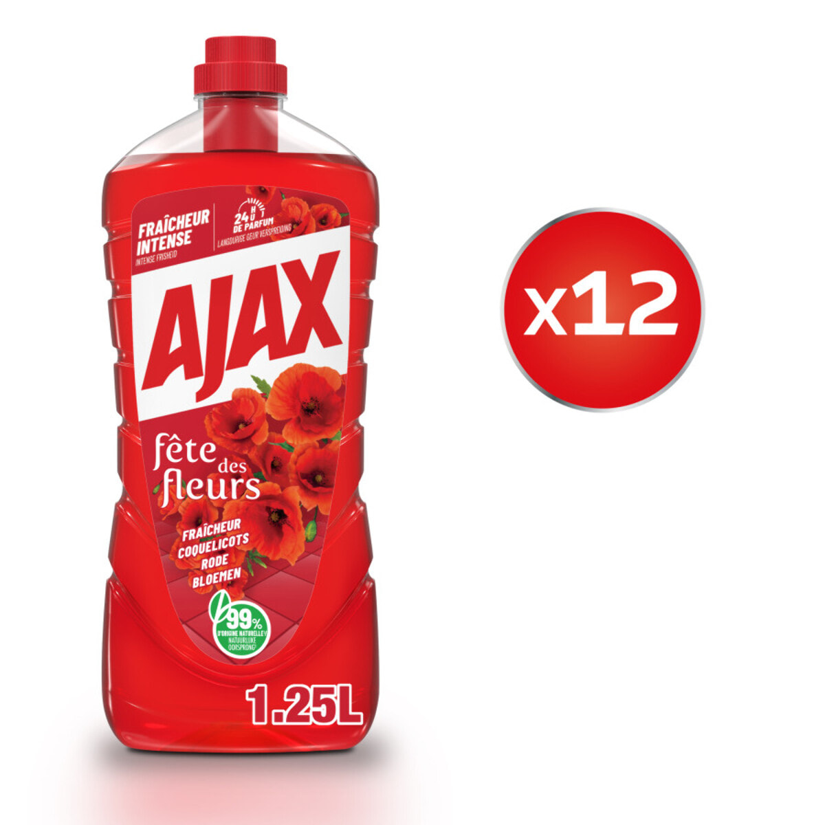 Pack de 12 - Nettoyant ménager Ajax Fêtes des Fleurs Coquelicot 1,25L