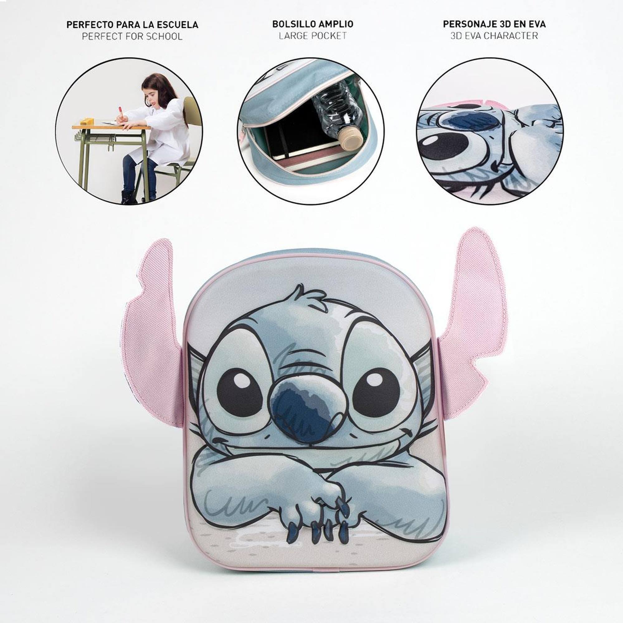 Mochila infantil 3d aplicaciones stitch