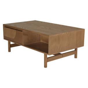 MARIO - Table basse couleur naturelle 2 tiroirs motif arrondi 2 niches