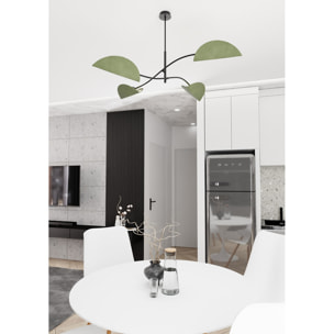 Lampada a sospensione Lotus in acciaio nero e velluto verde