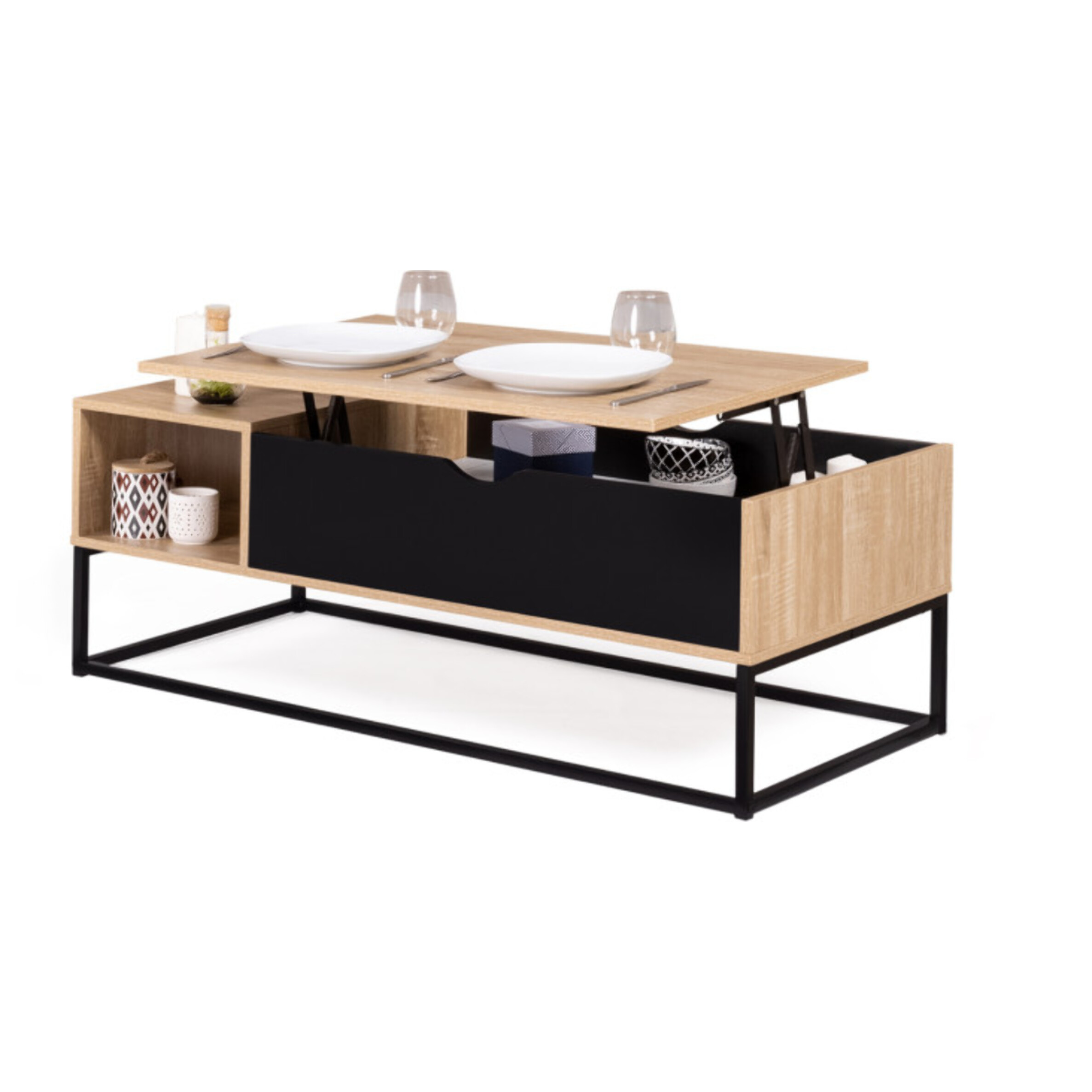 Table basse relevable Memphis avec rangements