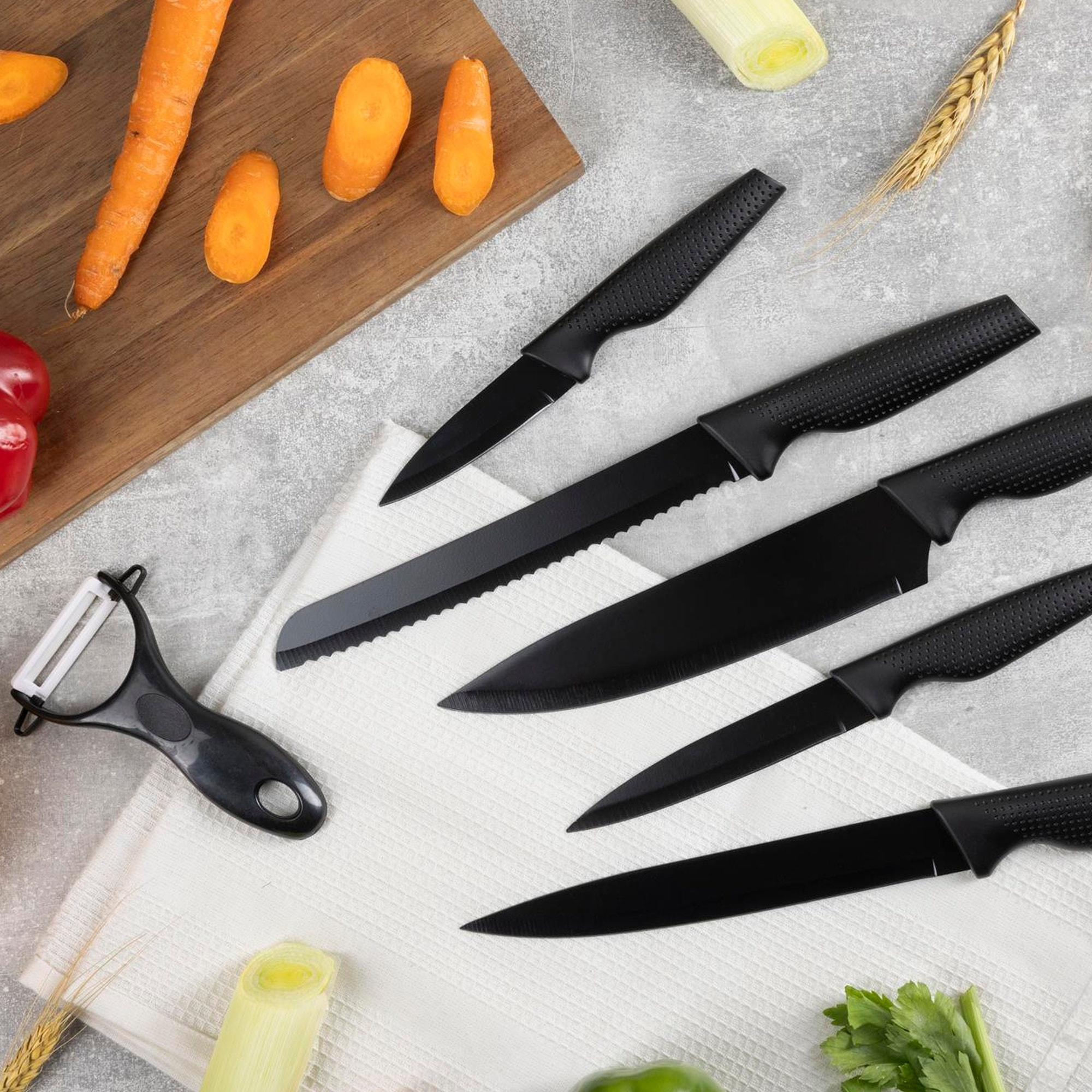 Juego de 5 cuchillos + pelador en acero inoxidable willow san ignacio