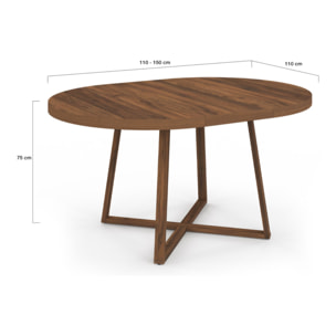 Table à manger ronde extensible Sana Ø110-150cm effet noyer