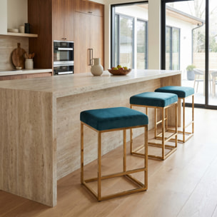 Sgabello Imbottito in Effetto Velluto con Seduta Confortevole e Gambe in Acciaio, Design Moderno per Cucina, Penisola, Isola e Zona Bar