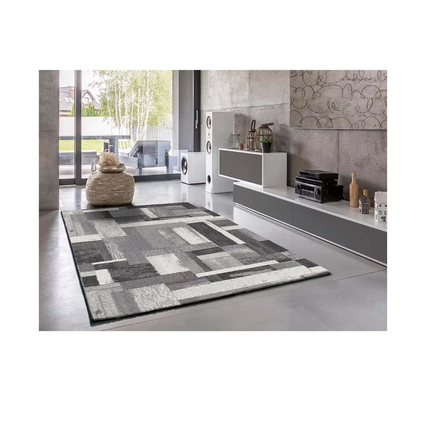 AMBER Alfombra geométrica de pelo corto gris, varias medidas disponibles.