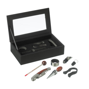 J-Line accessoires vin 6 pièces - simili cuir - noir