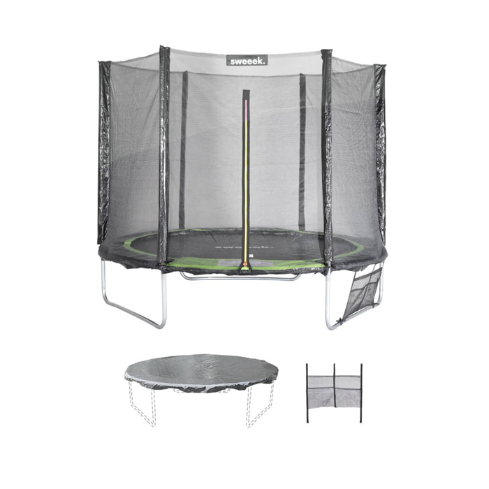 Trampoline 250 cm. vert. avec filet de protection. bâche. filet pour chaussures. kit d’ancrage