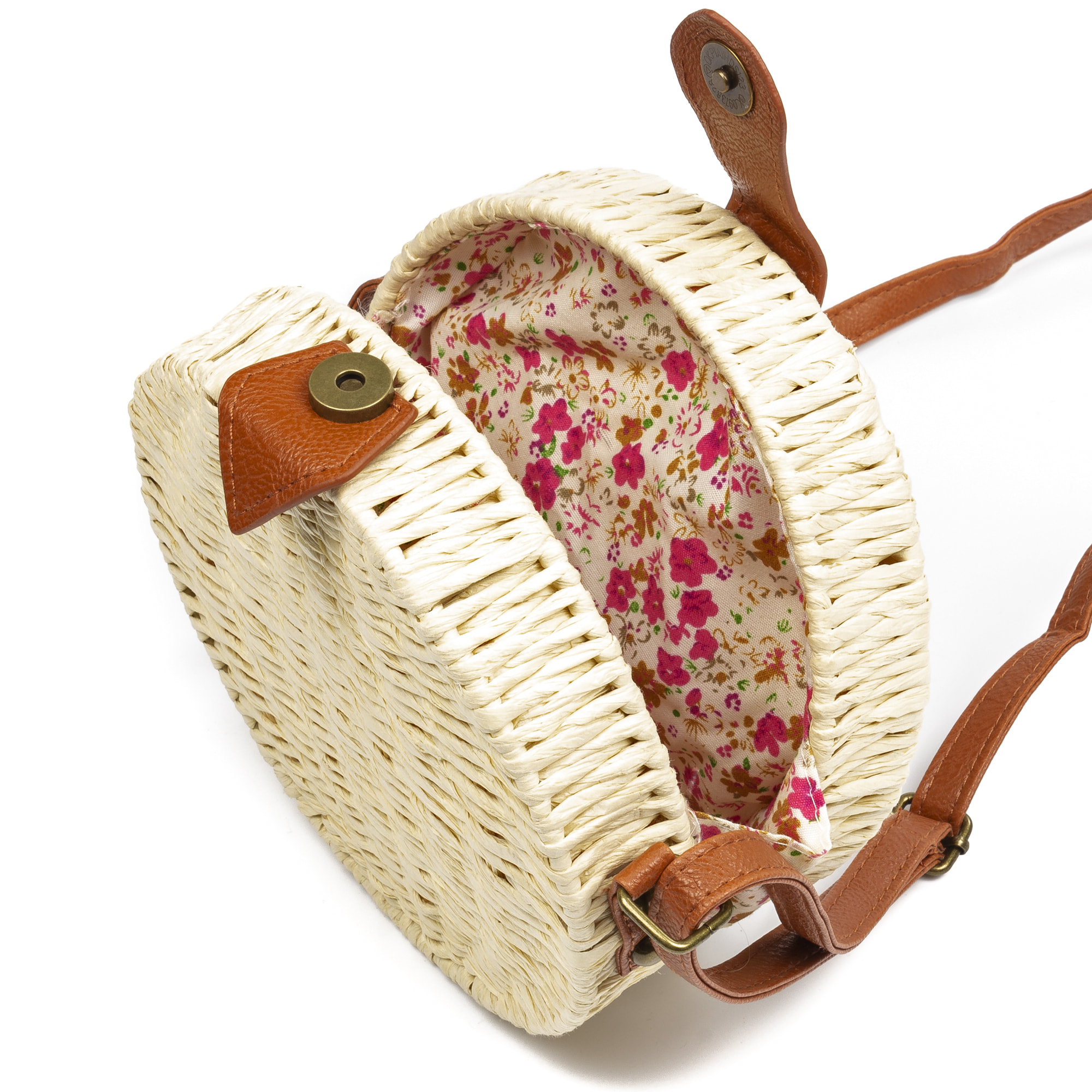 IRIA QUINTANA Borsa a tracolla da donna Cuneo. Tessuto Paglia Pelle Sintetica PU 18x4x18 Cm. Colore bianco