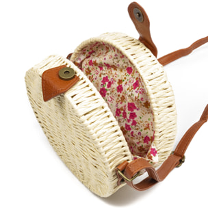 IRIA QUINTANA Borsa a tracolla da donna Cuneo. Tessuto Paglia Pelle Sintetica PU 18x4x18 Cm. Colore bianco