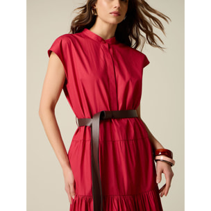 Oltre - Vestido camisero en popelín con cinturón - Rojo