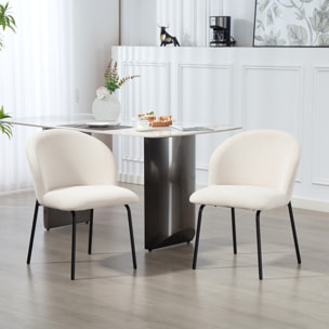 Lot de 2 chaises de salle à manger velours côtelé crème piètement acier noir