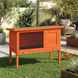 Clapier sur pied cage à lapin avec niche intérieure toit ouvrant porte verrouillable dim. 90L x 45l x 65H cm orange vert