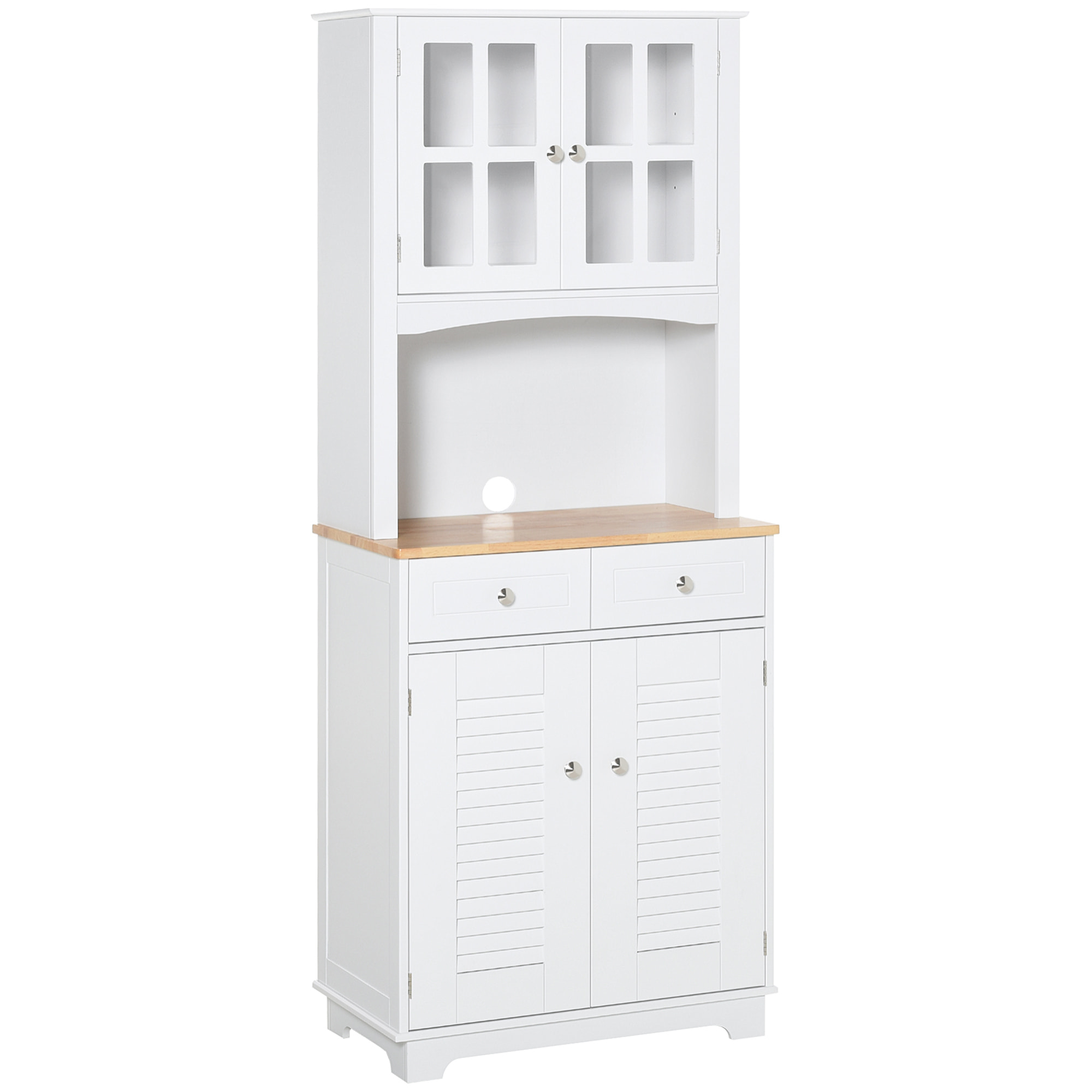 Armoire de cuisine 2 placards 2 portes persiennes et acryliques 2 tiroirs grande niche bois caoutchouc MDF blanc