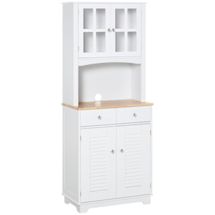 Armoire de cuisine 2 placards 2 portes persiennes et acryliques 2 tiroirs grande niche bois caoutchouc MDF blanc