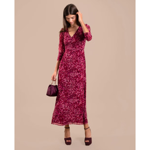 Vestido midi con manga y escote en pico