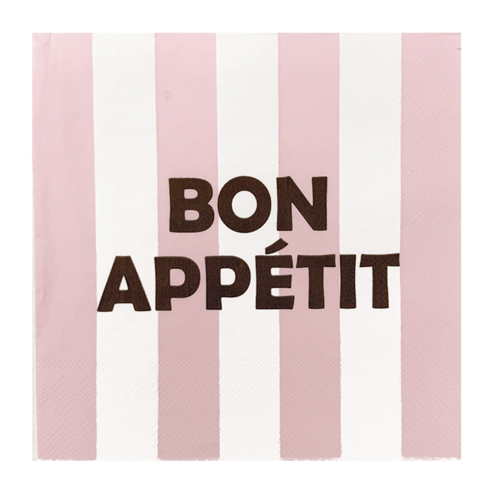 Lot de 20 serviettes en papier motif rayures Bon Appétit - Rose